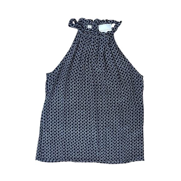 Cynthia Rowley 100% Silk Black & White Geometric Print Halter Sleeveless Blouse - Picture 7 of 10